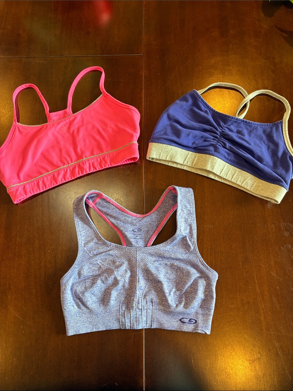 3 Mixed Juniors/Small Sports/Lounge Bras — Champion, Adidas - Pink, Purple
